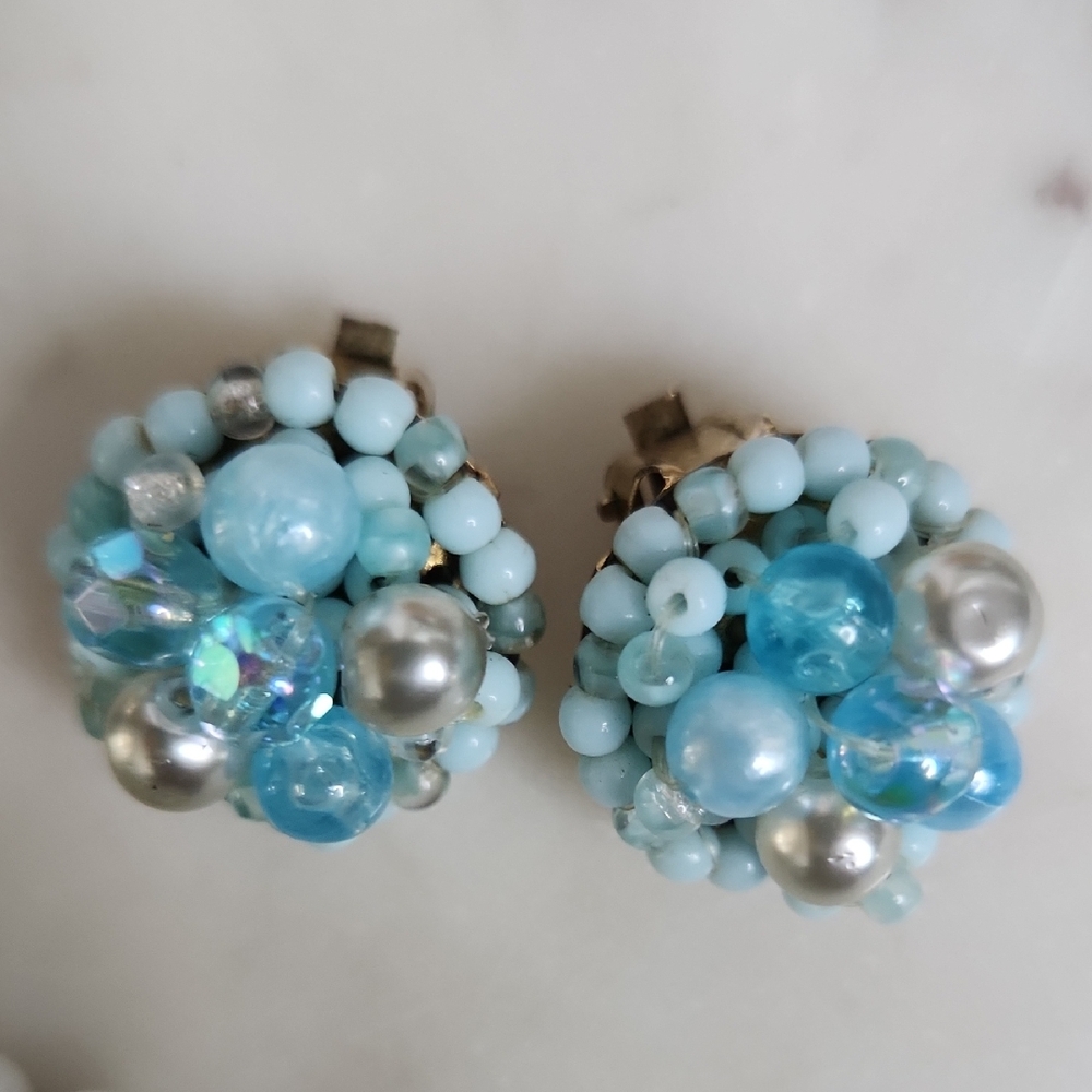 West Germany ,Hong Knog Clip-On Blue Mitif Earrings Set (3) View 4